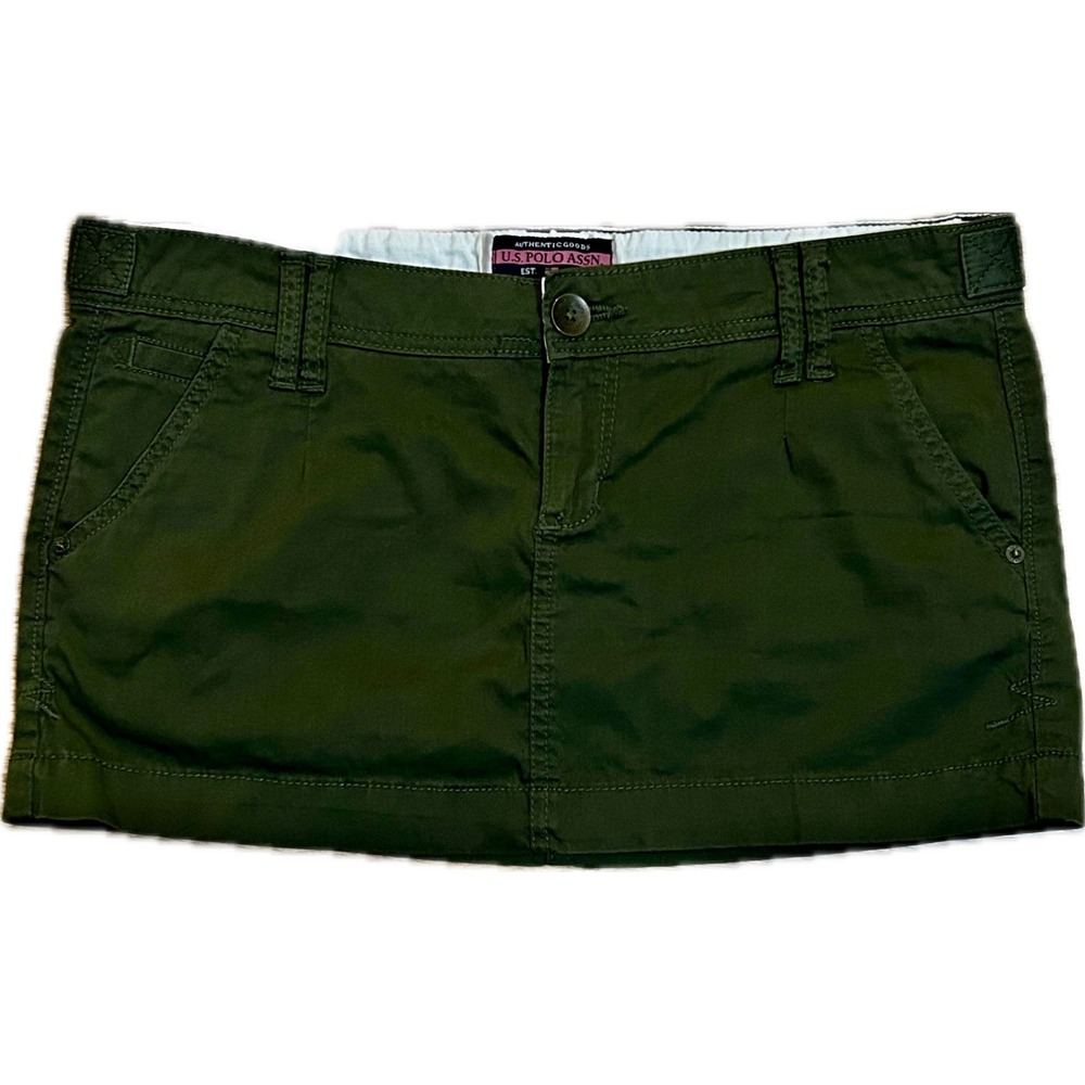 US Polo‎ Assn Womens Olive Green Utility Mini Skirt Size 7/8 Cotton Spandex